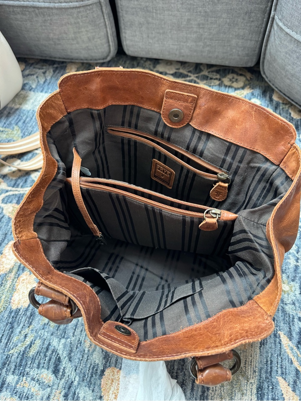 Frye Tan Leather Satchel Tote - Warm Chestnut - Picture 2 of 2